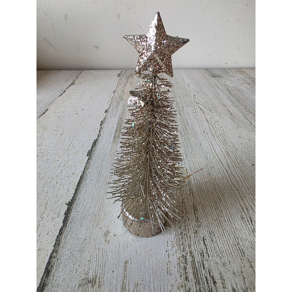 Silver glitter mini bottle brush tree village Xmas decor